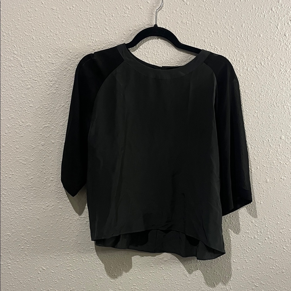 AllSaints Grey Green Sheer Blouse with Mesh Sleeves Women’s Large